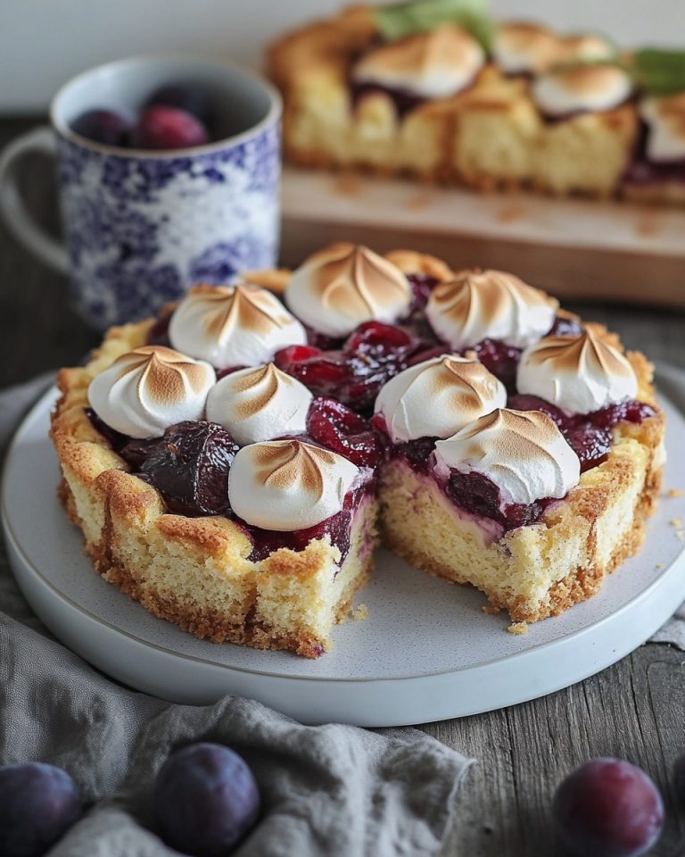 Pyszna Prażona Ciasto z Śliwkami i Bezą 🍰🍑