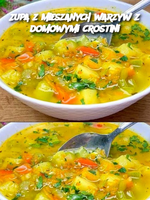 Zupa z mieszanych warzyw z domowymi crostini