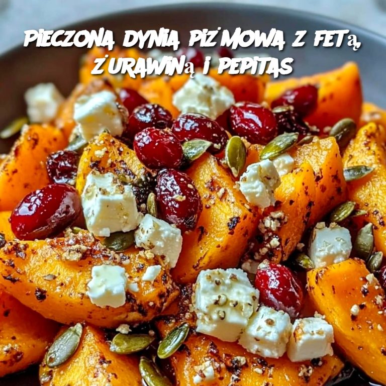 Pieczona dynia piżmowa z fetą, żurawiną i pepitas