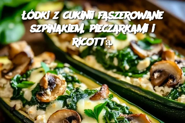 Łódki z cukinii faszerowane szpinakiem, pieczarkami i ricottą.