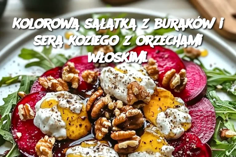 Kolorowa sałatka z buraków i sera koziego z orzechami włoskimi.