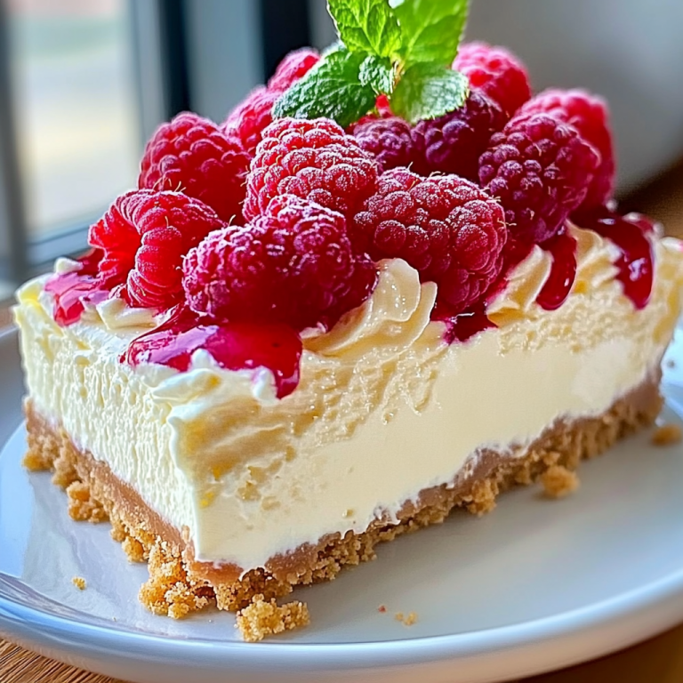 Sernik z mascarpone bez pieczenia z bitą śmietaną i malinami