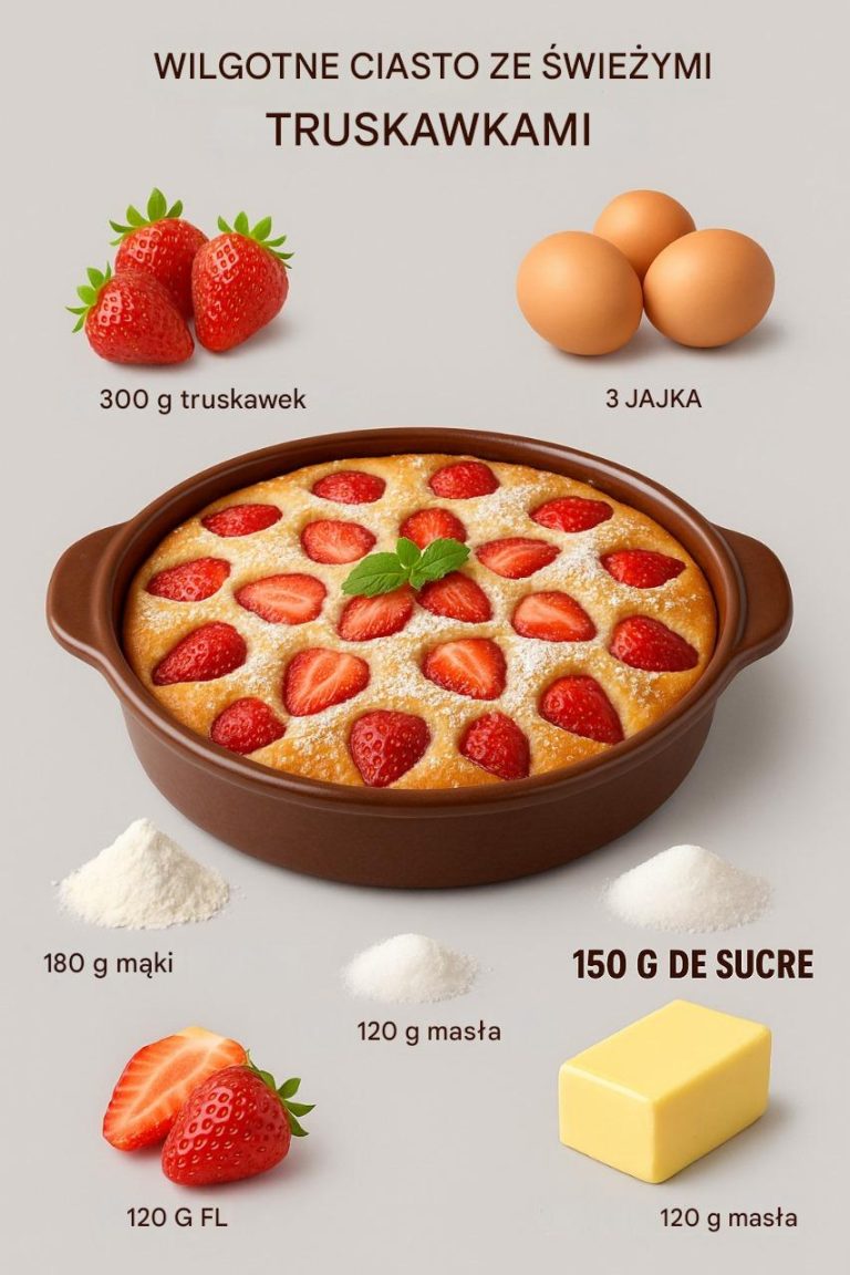 Wilgotne świeże ciasto truskawkowe