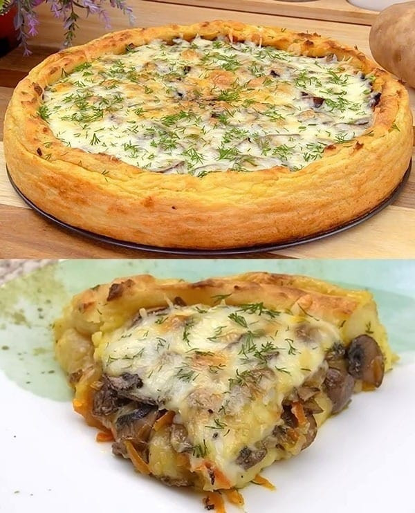 Pikantne ciasto ziemniaczane z grzybami
