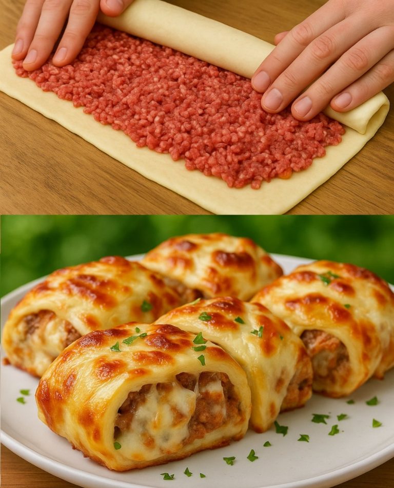 Smaczne ciasto francuskie z mielonym mięsem i serem